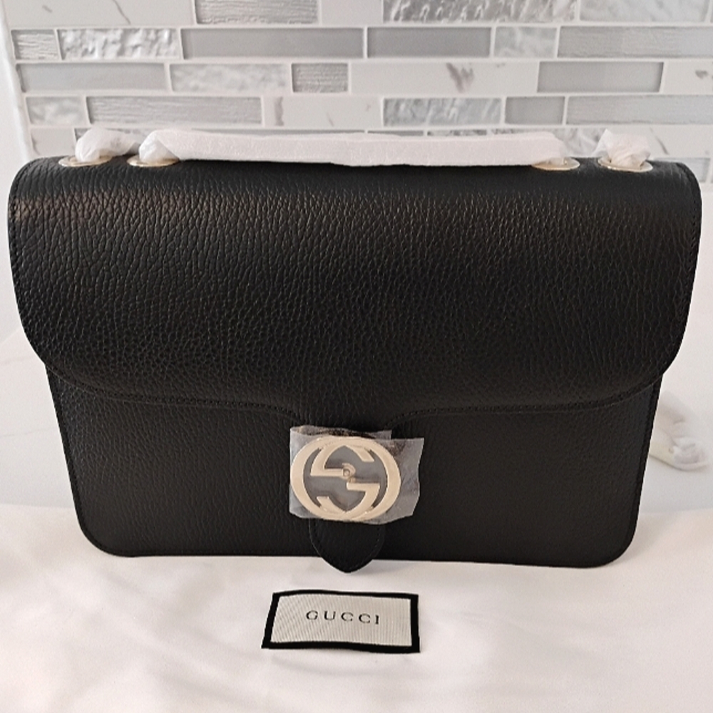 NWOT Gucci Black Crossbody Leather Bag - Interlocking GG